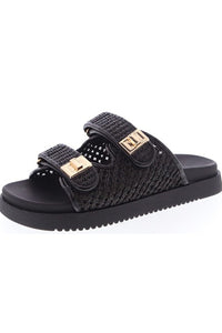 Black Raffia double buckle sandals LYON-56