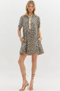 LEO- Multi color high collar leopard mini dress