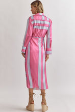 Load image into Gallery viewer, MILA- Pink Satin colorblock striped long sleeve maxi dress
