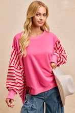 Load image into Gallery viewer, Oversized French Terry pink striped detail sweatshirt
