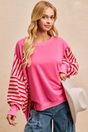 Oversized French Terry pink striped detail sweatshirt