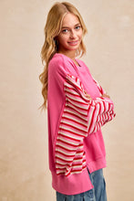 Load image into Gallery viewer, Oversized French Terry pink striped detail sweatshirt
