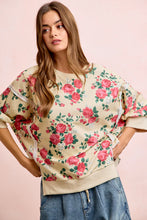 Load image into Gallery viewer, ROSE PRINTED TERRY OPEN SEAM HALF SLEEVES TOP
