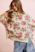 Load image into Gallery viewer, ROSE PRINTED TERRY OPEN SEAM HALF SLEEVES TOP
