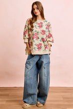 Load image into Gallery viewer, ROSE PRINTED TERRY OPEN SEAM HALF SLEEVES TOP

