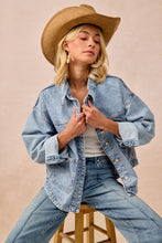 Load image into Gallery viewer, Bibi- Oversized WASHED DENIM JACKET WITH DOUBLE POCKET BACK PLEAT
