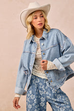 Load image into Gallery viewer, Bibi- Oversized WASHED DENIM JACKET WITH DOUBLE POCKET BACK PLEAT
