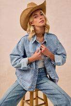 Load image into Gallery viewer, Bibi- Oversized WASHED DENIM JACKET WITH DOUBLE POCKET BACK PLEAT

