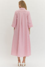 Load image into Gallery viewer, Pink gingham print button down midi dress
