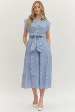 Load image into Gallery viewer, Liza - Navy Striped cap sleeve midi dress
