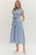 Load image into Gallery viewer, Liza - Navy Striped cap sleeve midi dress
