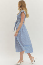 Load image into Gallery viewer, Liza - Navy Striped cap sleeve midi dress
