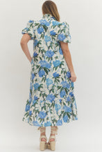 Load image into Gallery viewer, Plus Belle- Floral print ruffled neck short puff sleeve midi dress
