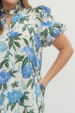 Load image into Gallery viewer, Plus Belle- Floral print ruffled neck short puff sleeve midi dress
