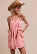 Load image into Gallery viewer, Bibi- Gingham print pink and tan romper
