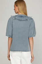 Load image into Gallery viewer, Lyndy- washed denim ruffle detail button up
