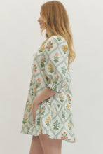 Load image into Gallery viewer, Floral print ecru ruffled neck band collar dress
