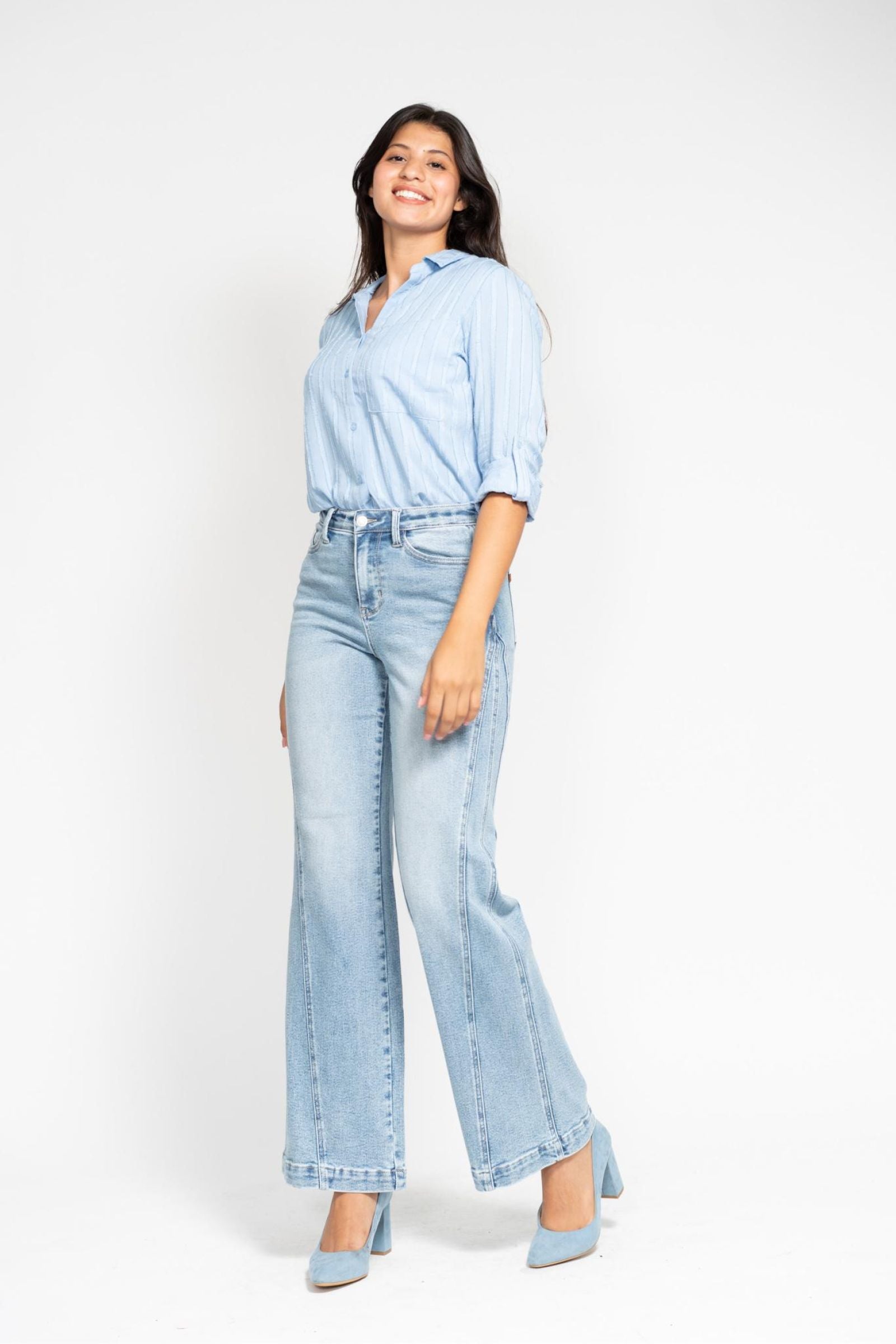 パンツ New York High-Waisted Jeans blue 25 JUDY BLUE -Retro wide leg medium washed high waisted jeans