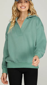 LAUREN- Slate long sleeve collared sweatshirt