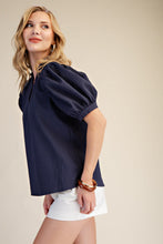 Load image into Gallery viewer, Julia- Navy textured puff sleeve top
