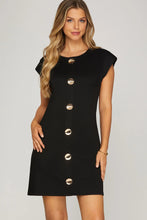 Load image into Gallery viewer, Allie- Black DROP SLEEVE KNIT BUTTON DOWN MINI DRESS
