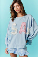 Load image into Gallery viewer, USA pearl embroidered oversized blue sweatshirt
