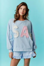 Load image into Gallery viewer, USA pearl embroidered oversized blue sweatshirt
