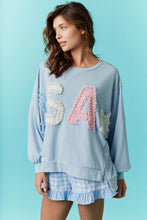 Load image into Gallery viewer, USA pearl embroidered oversized blue sweatshirt
