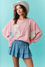 Load image into Gallery viewer, USA pearl embroidered oversized pink sweatshirt
