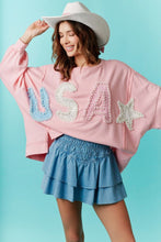 Load image into Gallery viewer, USA pearl embroidered oversized pink sweatshirt
