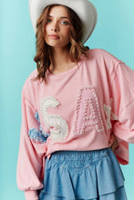 Load image into Gallery viewer, USA pearl embroidered oversized pink sweatshirt
