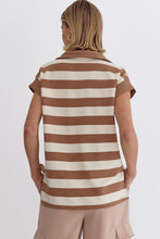 Load image into Gallery viewer, DANAE- mocha striped, collared, cap sleeve top
