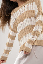 Load image into Gallery viewer, Evelyn- striped distressed oversized spring sweater
