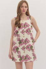 Load image into Gallery viewer, White denim floral print gold button detailed dress
