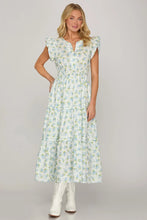 Load image into Gallery viewer, RUFFLE SLEEVE FLORAL WOVEN PRINT TIERED DRESS WITH POCKETS
