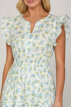 Load image into Gallery viewer, RUFFLE SLEEVE FLORAL WOVEN PRINT TIERED DRESS WITH POCKETS
