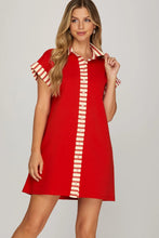 Load image into Gallery viewer, Red striped detail button up dress
