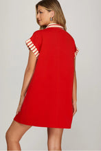 Load image into Gallery viewer, Red striped detail button up dress
