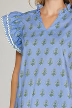 Load image into Gallery viewer, Periwinkle RUFFLED SLEEVE WOVEN PRINTED TOP
