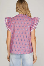 Load image into Gallery viewer, Pink RUFFLED SLEEVE WOVEN PRINTED TOP (Copy)
