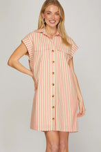 Load image into Gallery viewer, Pink and off white striped denim dress
