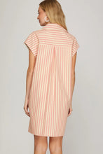 Load image into Gallery viewer, Pink and off white striped denim dress
