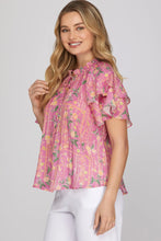 Load image into Gallery viewer, Pink floral printed ruffle detailed top
