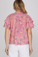 Load image into Gallery viewer, Pink floral printed ruffle detailed top
