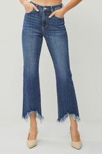 Load image into Gallery viewer, Restock RISEN Jeans- High Rise solid dark wash ankle length jeans with distressed hem RDP5599. #220
