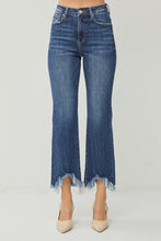 Load image into Gallery viewer, Restock RISEN Jeans- High Rise solid dark wash ankle length jeans with distressed hem RDP5599. #220
