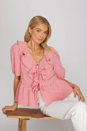 Red gingham print tie detail top