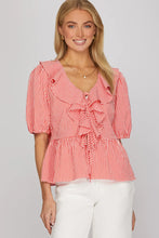 Load image into Gallery viewer, Red gingham print tie detail top
