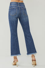 Load image into Gallery viewer, Restock RISEN Jeans- High Rise solid dark wash ankle length jeans with distressed hem RDP5599. #220

