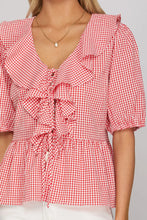Load image into Gallery viewer, Red gingham print tie detail top
